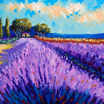 Digital Arts titled "Lavender Field" by Piotr Alaborski, Original Artwork, Digital Painting