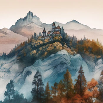 Digital Arts titled "Castle in the mount…" by Piotr Alaborski, Original Artwork, Digital Painting