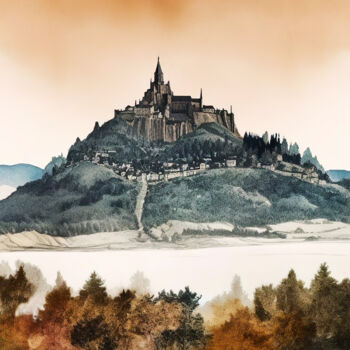 Digitale Kunst getiteld "Mont Saint Michel" door Piotr Alaborski, Origineel Kunstwerk, Digitaal Schilderwerk