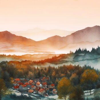 Digital Arts titled "The Village" by Piotr Alaborski, Original Artwork, Digital Painting