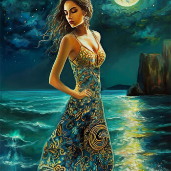 Digital Arts titled "Goddess Luna" by Piotr Alaborski, Original Artwork, Digital Painting