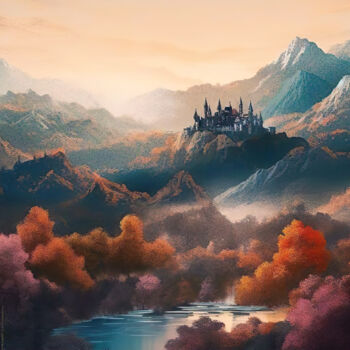 Arts numériques intitulée "Castle in the mount…" par Piotr Alaborski, Œuvre d'art originale, Peinture numérique