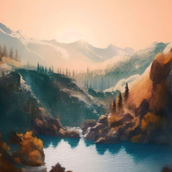 Digital Arts titled "Waterfalls #5" by Piotr Alaborski, Original Artwork, Digital Print