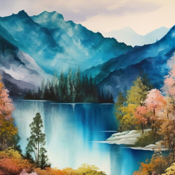 Arts numériques intitulée "Mountains lake #16" par Piotr Alaborski, Œuvre d'art originale, Peinture numérique