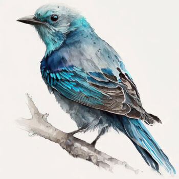 Digital Arts titled "Blue Bird #2" by Piotr Alaborski, Original Artwork, Watercolor