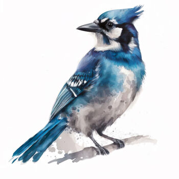 Digitale Kunst getiteld "Blue Jay" door Piotr Alaborski, Origineel Kunstwerk, Aquarel