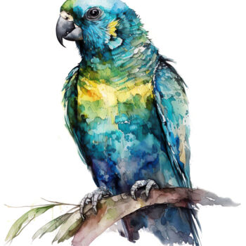 Digitale Kunst getiteld "Exotic Parrot" door Piotr Alaborski, Origineel Kunstwerk, Aquarel