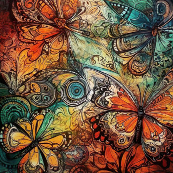 Digitale Kunst mit dem Titel "Abstract Butterflie…" von Piotr Alaborski, Original-Kunstwerk, Digitale Malerei