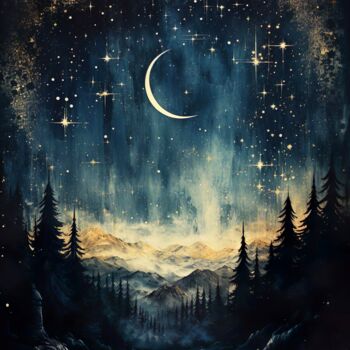 Digital Arts titled "Starry Night" by Piotr Alaborski, Original Artwork, Digital Painting