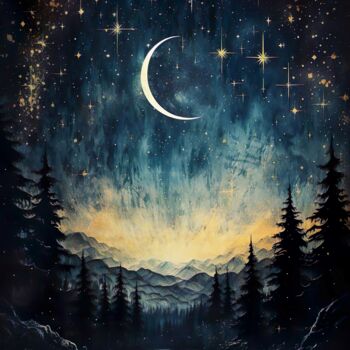 Digital Arts titled "Starry Night #2" by Piotr Alaborski, Original Artwork, Digital Painting
