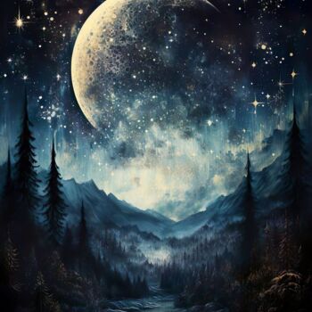 Digital Arts titled "Starry Night #3" by Piotr Alaborski, Original Artwork, Digital Painting