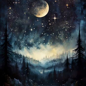 Arts numériques intitulée "Starry Night #4" par Piotr Alaborski, Œuvre d'art originale, Peinture numérique