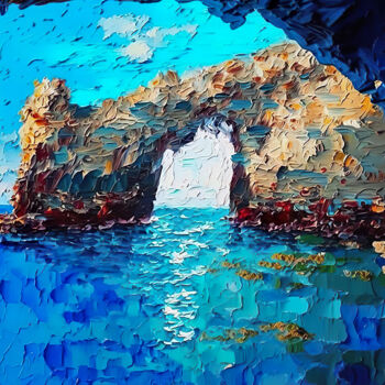 Digital Arts titled "Blue Cave" by Piotr Alaborski, Original Artwork, Digital Painting