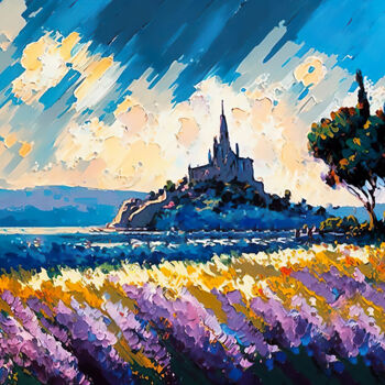 Arte digitale intitolato "Mont Saint Michel #4" da Piotr Alaborski, Opera d'arte originale, Olio