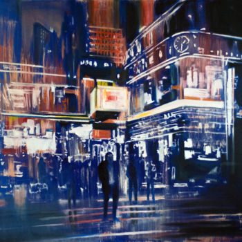 Painting titled "New York by night" by Piotr Piecko, Original Artwork, Oil
