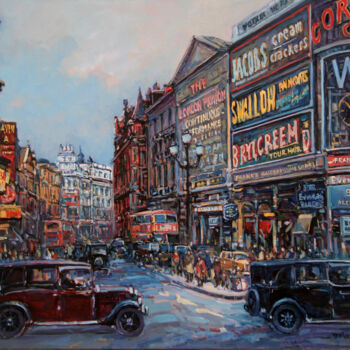 Картина под названием "London Piccadilly C…" - Piotr Rembielinski, Подлинное произведение искусства, Масло