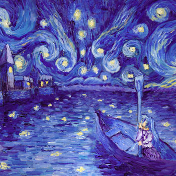 Pittura intitolato "Starry Night over t…" da Piotr Szerszynski, Opera d'arte originale, Acrilico
