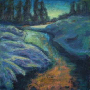 Painting titled "evening at Snowy Ri…" by Piotr, Original Artwork