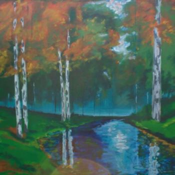 Painting titled "birch forest" by Piotr, Original Artwork