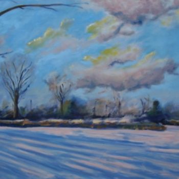 Painting titled "Winter Lake" by Piotr, Original Artwork, Oil