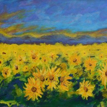 Pintura intitulada "Field of Sunflowers" por Piotr, Obras de arte originais, Óleo