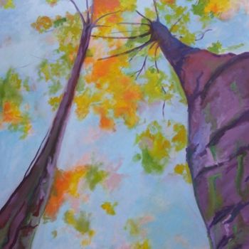 Painting titled "Purple Bark Trees" by Piotr, Original Artwork, Oil