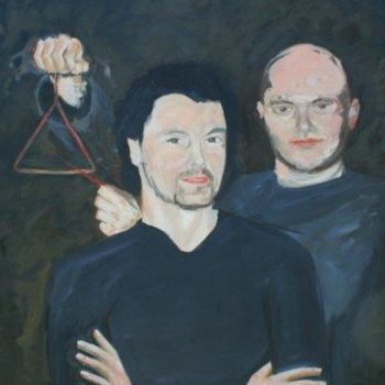 Pintura intitulada "portrait with a tri…" por Piotr, Obras de arte originais