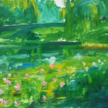 Peinture intitulée "liles-with-bridge.j…" par Piotr, Œuvre d'art originale, Huile