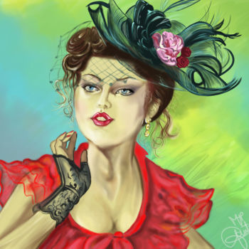 Digital Arts titled "Femme au chapeau" by Marie-Pierre Gautier, Original Artwork, Digital Painting