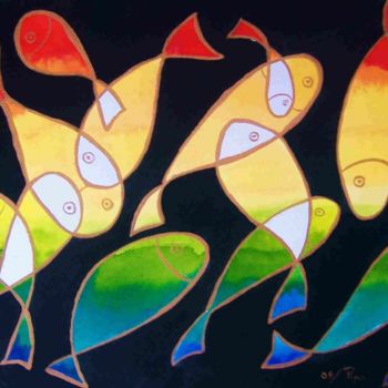 Pintura intitulada "peces de colores" por Pipo Jost Nicolas, Obras de arte originais, Aquarela