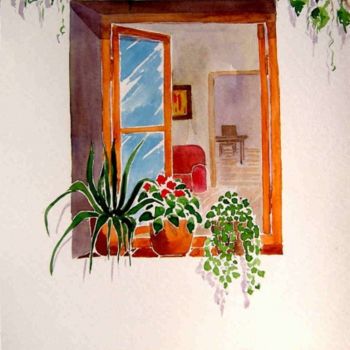 Painting titled "ventana de cortijo" by Pipo Jost Nicolas, Original Artwork, Watercolor