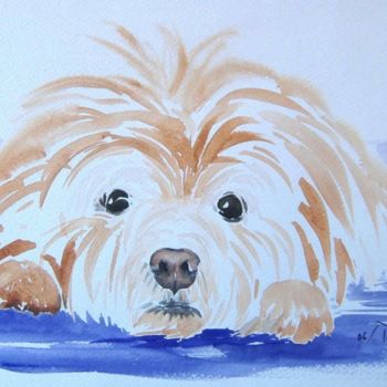 Painting titled "perrito peludo" by Pipo Jost Nicolas, Original Artwork, Watercolor