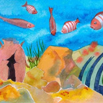 Painting titled "peces y anfora" by Pipo Jost Nicolas, Original Artwork, Watercolor