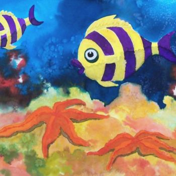 Pintura intitulada "peces amarillo y vi…" por Pipo Jost Nicolas, Obras de arte originais, Aquarela