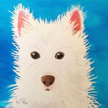 Картина под названием "perro blanco" - Pipo Jost Nicolas, Подлинное произведение искусства, Акварель