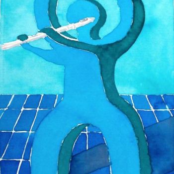 Pintura intitulada "el flautista" por Pipo Jost Nicolas, Obras de arte originais, Aquarela
