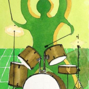 Malerei mit dem Titel "tocando la bateria" von Pipo Jost Nicolas, Original-Kunstwerk, Aquarell