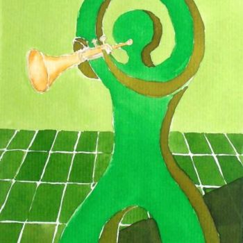 Pintura intitulada "el trompetista" por Pipo Jost Nicolas, Obras de arte originais, Aquarela
