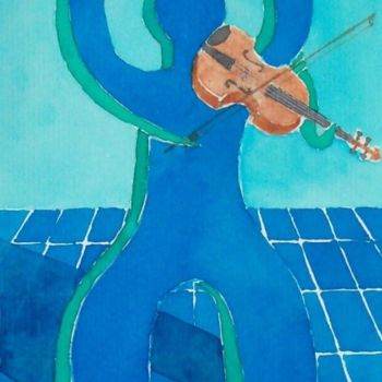 Pintura intitulada "el violinista 2" por Pipo Jost Nicolas, Obras de arte originais, Aquarela