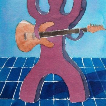 Pintura intitulada "el guitarrista elec…" por Pipo Jost Nicolas, Obras de arte originais, Aquarela