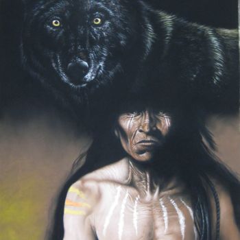 Pintura intitulada "Wolfen" por Sébastien Pirat, Obras de arte originais, Pastel