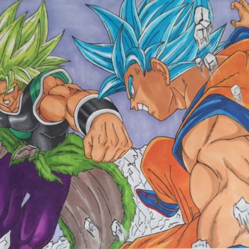 Dessin intitulée "Goku vs Broly" par Frankie Pires De Sousa (FP), Œuvre d'art originale, Marqueur