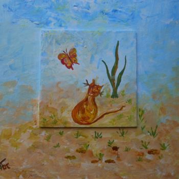 Painting titled "Gribouille le Chat" by Piroska Fekete Fkt, Original Artwork, Acrylic