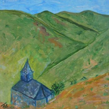 Schilderij getiteld "l'Eglise depuis le…" door Piroska Fekete Fkt, Origineel Kunstwerk, Acryl