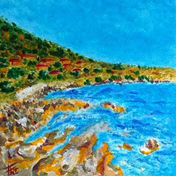 Painting titled "Algajola la Plage" by Piroska Fekete Fkt, Original Artwork, Acrylic