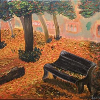 Pittura intitolato "panchina solitaria" da Luca Pistelli, Opera d'arte originale, Olio
