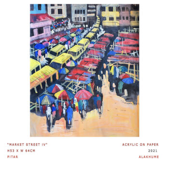 Картина под названием "Market Street Iv" - Pitar Alakhume Signature Art Gallery, Подлинное произведение искусства, Акрил