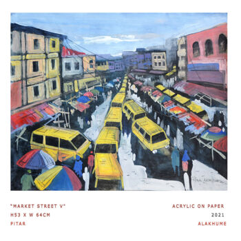 Картина под названием "Market Street v" - Pitar Alakhume Signature Art Gallery, Подлинное произведение искусства, Акрил