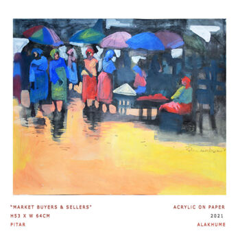 Pittura intitolato "Market Buyers & sel…" da Pitar Alakhume Signature Art Gallery, Opera d'arte originale, Acrilico