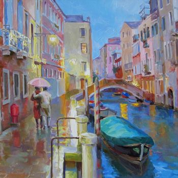 Картина под названием "Street in Venice" - Piter Lisenko, Подлинное произведение искусства, Масло